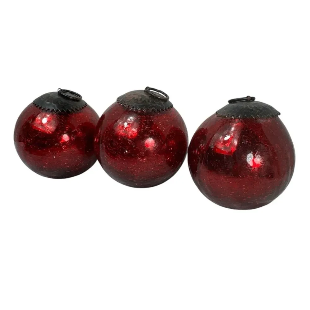 10 German Craquelle Crackle Glass Kugel Christmas Ornament Red Blue Clear 4”